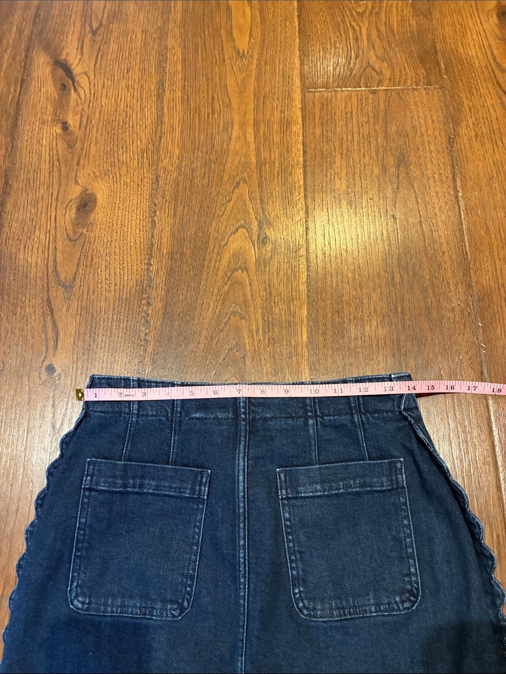 Maeve Dark Blue Denim Pencil Skirt with Scalloped Side Trim - Picture 10 of 11